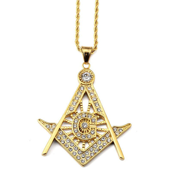 Iced Out 18K Gold Freemason Pendant