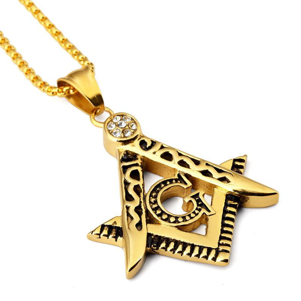 Rhinestone 18K Gold/Silver Freemason Pendant