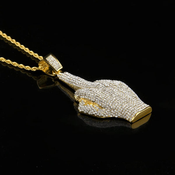 Fully Iced Out 18K Gold/Silver Middle Finger Pendant