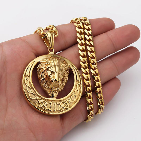 Circular 18K Gold/Silver Roaring Lion Pendant