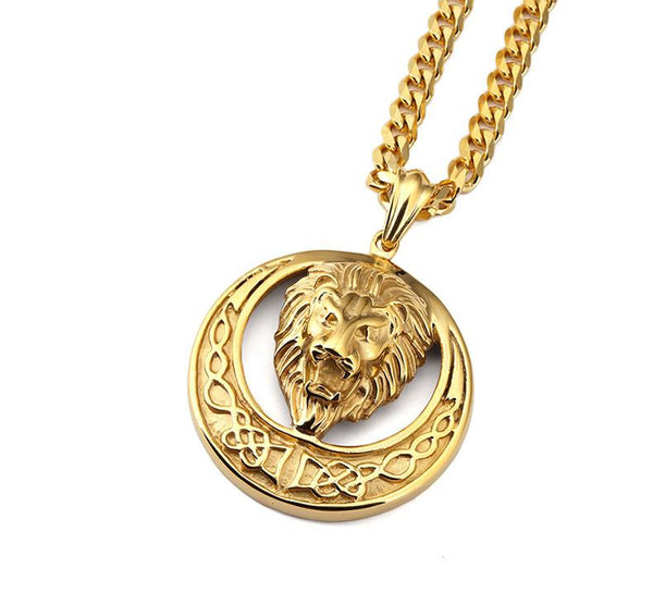 Circular 18K Gold/Silver Roaring Lion Pendant