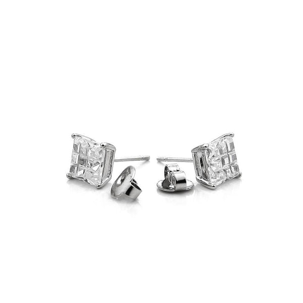 CZ Square Silver Earrings