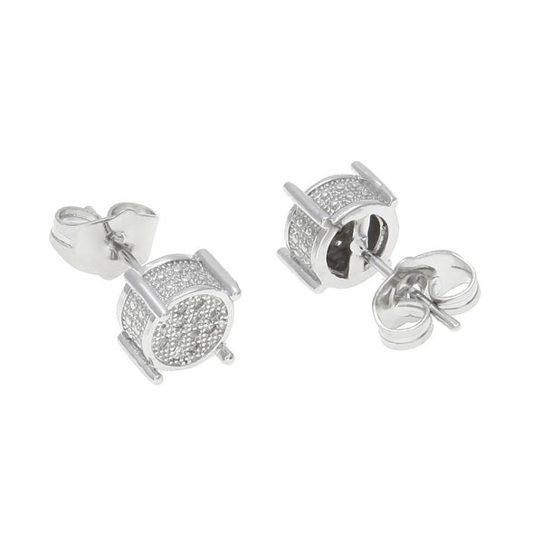 Iced Out CZ Round Silver Earrings