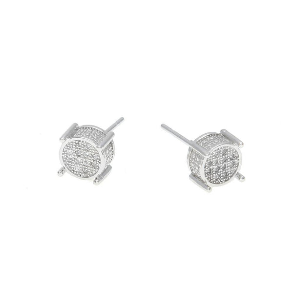 Iced Out CZ Round Silver Earrings