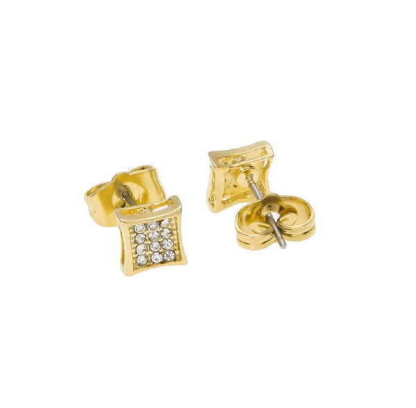 Iced Out 18K Square Gold/Silver Earrings