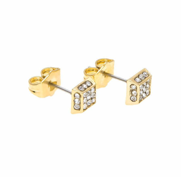 Iced Out 18K Gold/Silver Four Sided Earrings