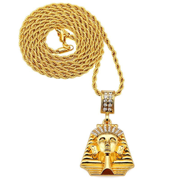 Iced Out Crown 18K Gold Pharaoh Pendant