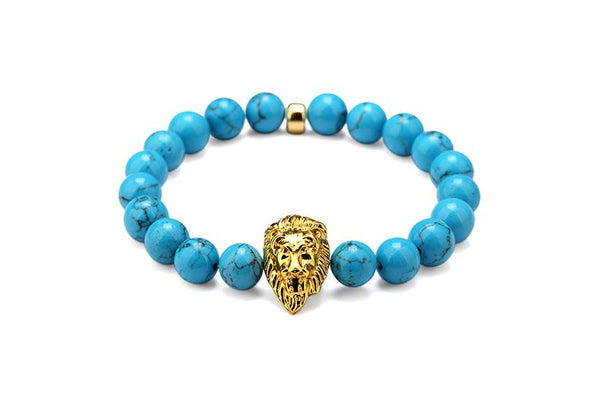 Blue Stone Beaded Gold Lion Bracelet