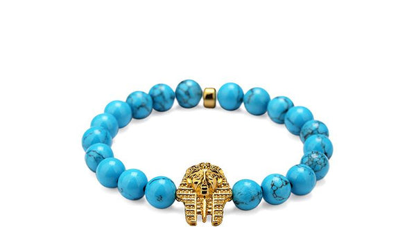 Blue Stone Beaded Gold Pharaoh Bracelet