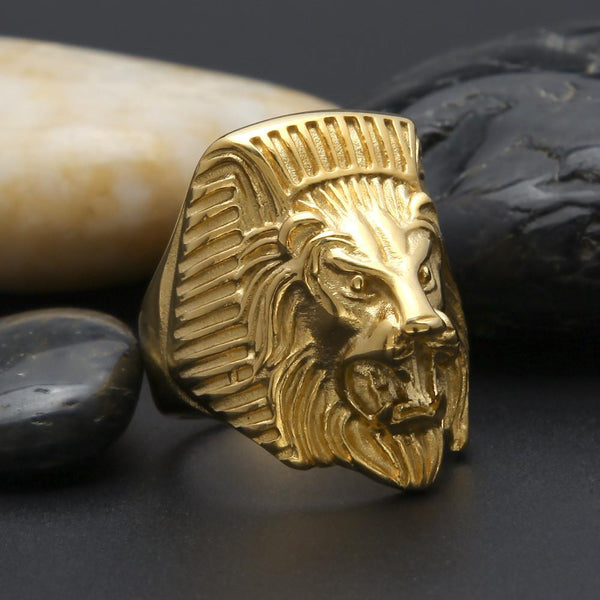 18K Gold Roaring Lion Pharaoh Ring
