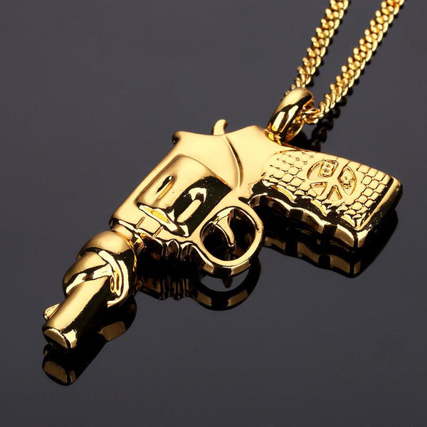 18K Gold Revolver Gun Pendant