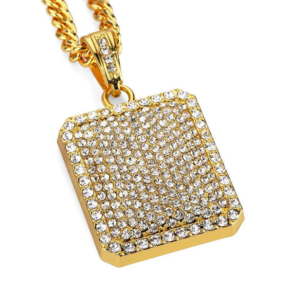 Fully Iced Out 18K Gold/Silver Square Tag Pendant