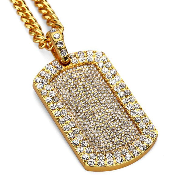 Fully Iced Out 18K Gold/Silver Tag Pendant