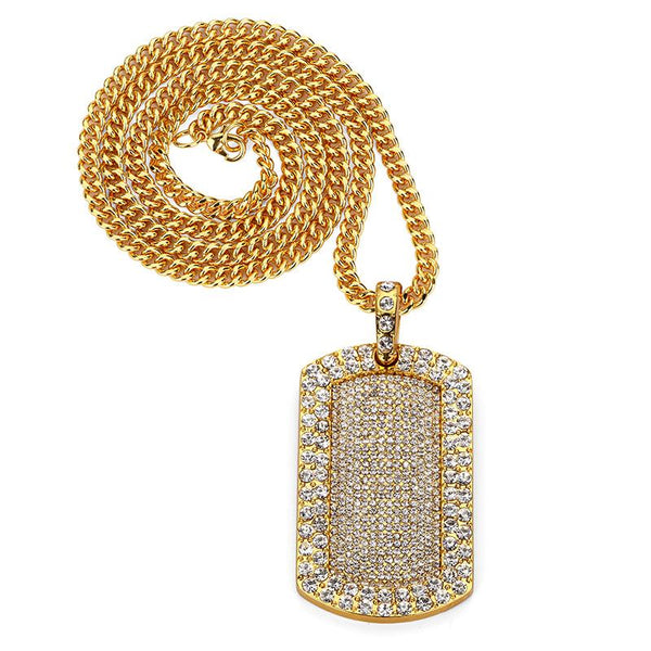 Fully Iced Out 18K Gold/Silver Tag Pendant