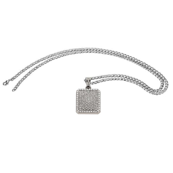 Fully Iced Out 18K Gold/Silver Square Tag Pendant