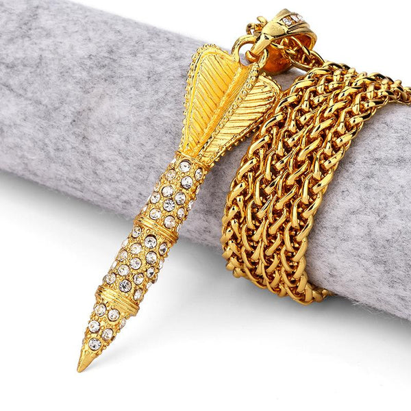 Iced Out 18K Gold Rocket Pendant