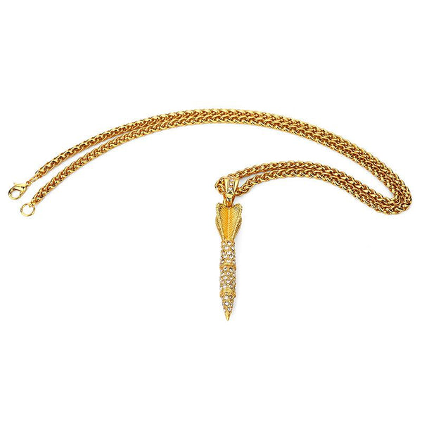 Iced Out 18K Gold Rocket Pendant