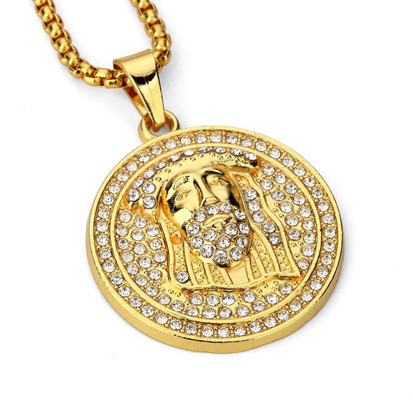 Fully Iced Out 18K Gold Jesus Piece Medallion Pendant