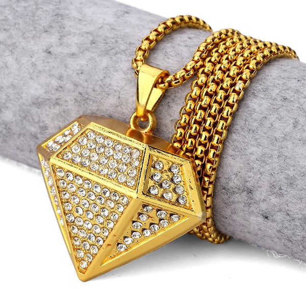 Iced Out 18K Gold 3D Diamond Pendant