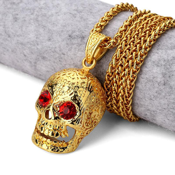 Ruby 18K Gold Skull Pendant