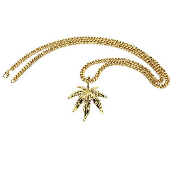 18K Gold/Silver Shiny Flat Cannabis Leaf Pendant