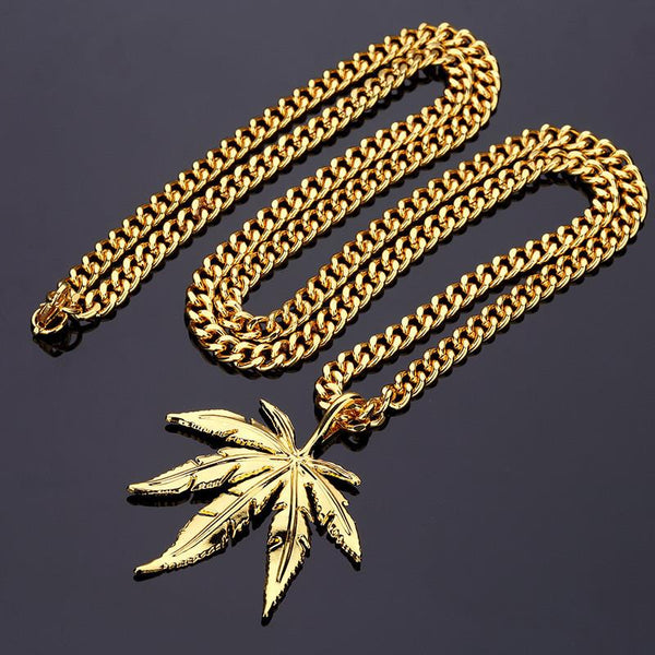 18K Gold/Silver Shiny Flat Cannabis Leaf Pendant