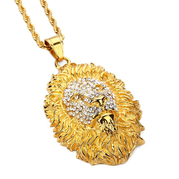 Iced Out 18K Gold Lion Head Pendant