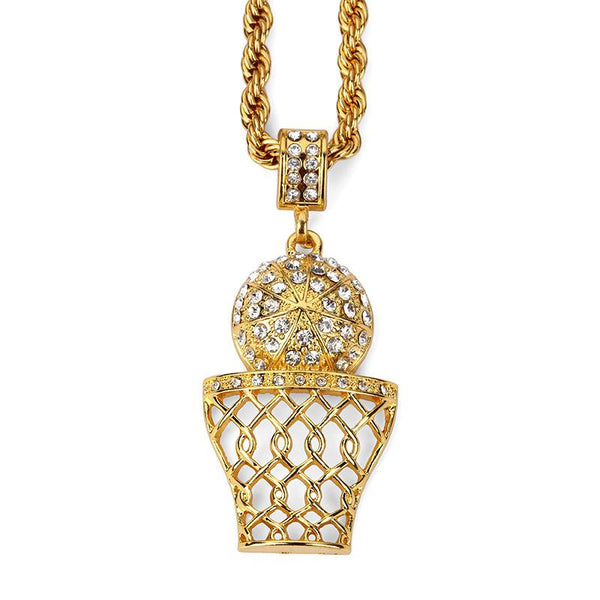 Iced Out 18K Gold Basketball Pendant