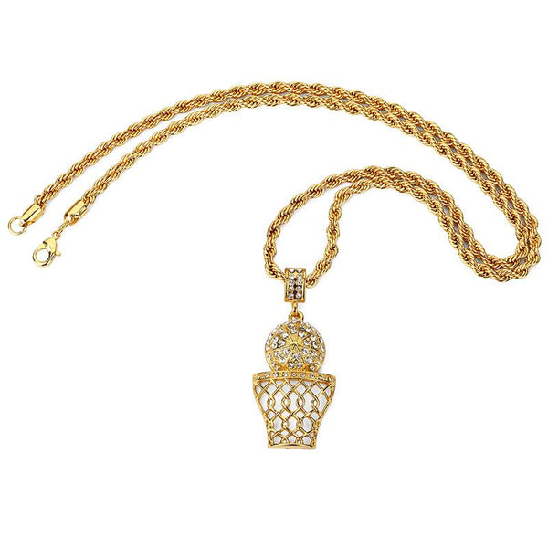 Iced Out 18K Gold Basketball Pendant