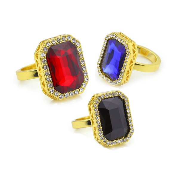 Iced Out 18K Gold Ruby/Sapphire/Black Stone Ring
