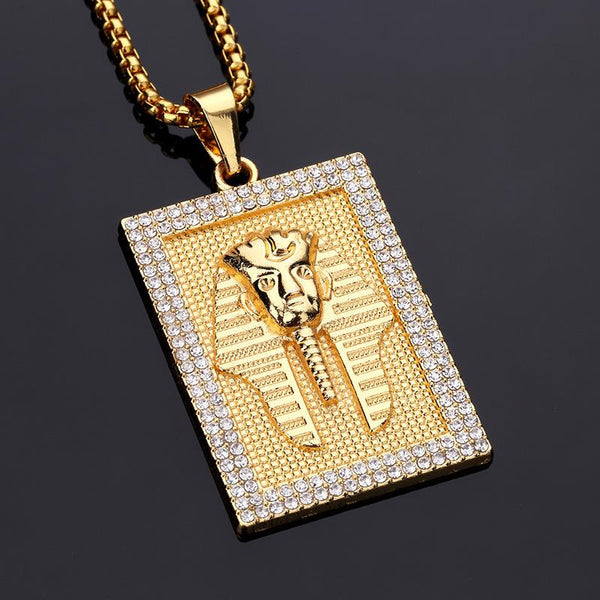 Iced Out 18K Gold Pharaoh Tag Pendant