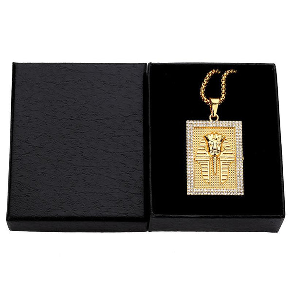 Iced Out 18K Gold Pharaoh Tag Pendant