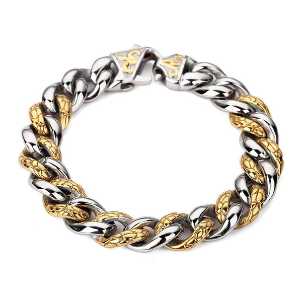 18K Gold/Silver Embossed Curb Bracelet
