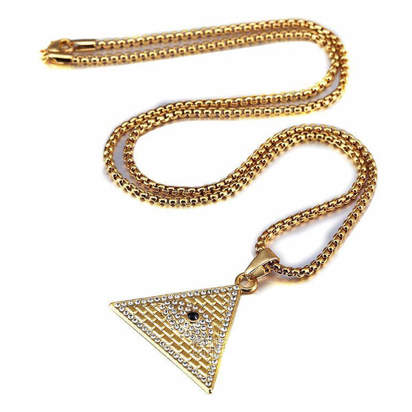 Iced Out 18K Gold Eye of Providence Pendant
