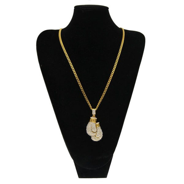 Fully Iced Out 18K Gold Boxing Gloves Pendant