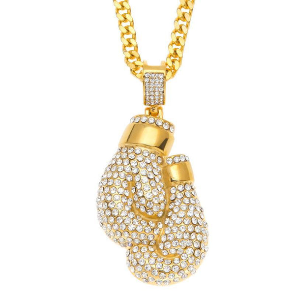 Fully Iced Out 18K Gold Boxing Gloves Pendant