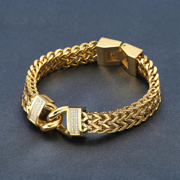 CZ 18K Gold Stainless Steel Double Foxtail Link Bracelet