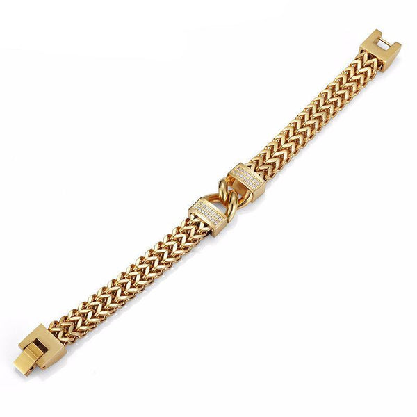 CZ 18K Gold Stainless Steel Double Foxtail Link Bracelet