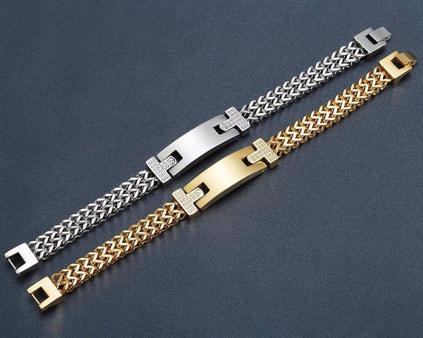 CZ 18K Gold Stainless Steel Double Foxtail Bar Bracelet