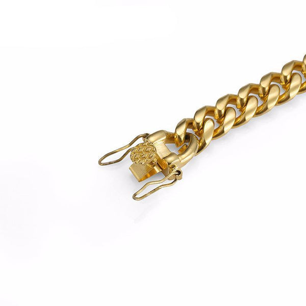 8mm 18K Gold Cuban Stainless Steel Bracelet with Butterfly Buckle