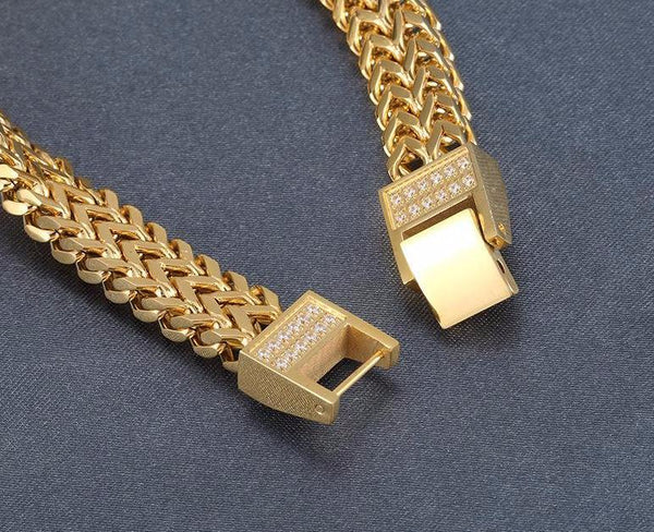 CZ 18K Gold Stainless Steel Double Foxtail Bracelet