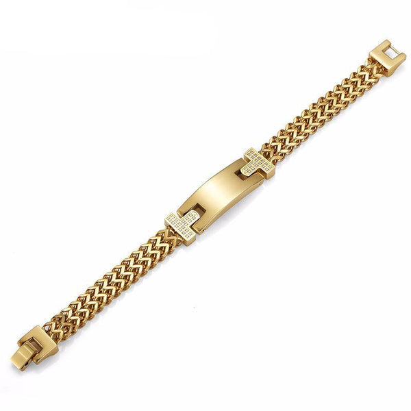 CZ 18K Gold Stainless Steel Double Foxtail Bar Bracelet