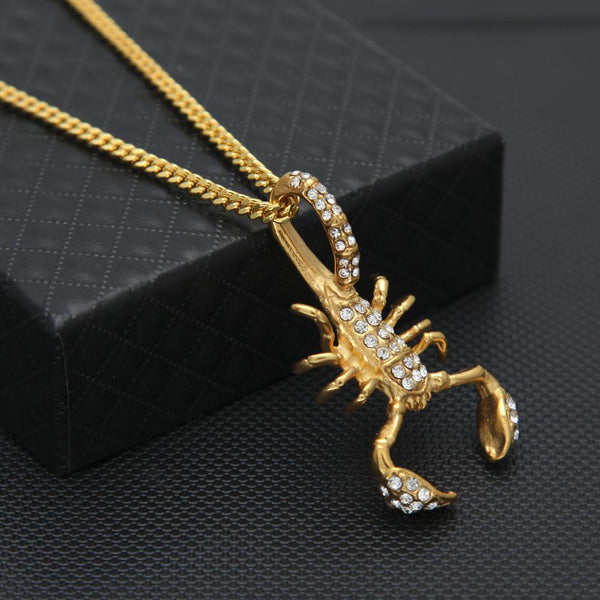 Iced Out 18K Gold Scorpion Pendant