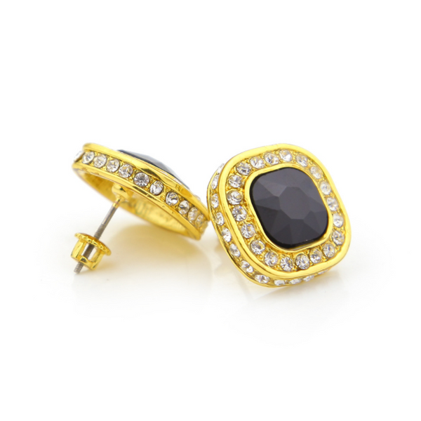 Iced Out 18K Gold Ruby/Sapphire/Emerald/Black Stone Royal Earrings