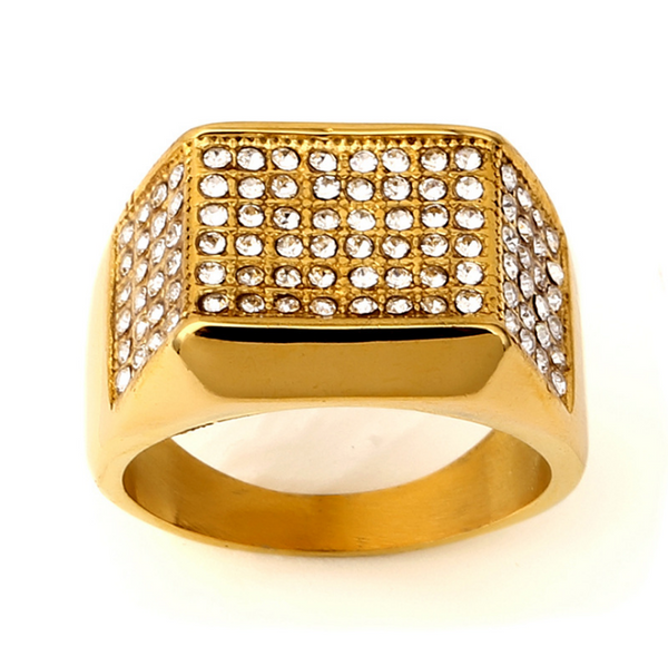 Iced Out Six Rows 18K Gold Lustrous Ring