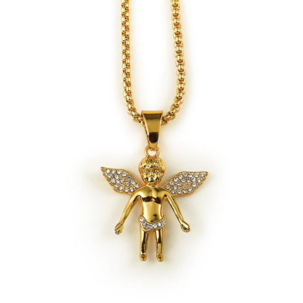 Mini Iced Out 18K Gold Baby Angel Pendant