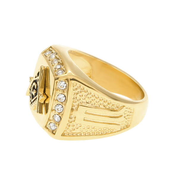 Iced Out 18K Gold Freemason Ring